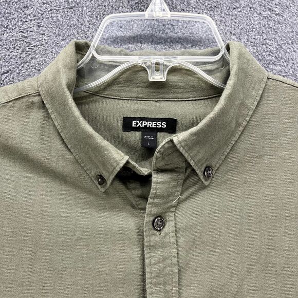 Express Shirt Mens Large Green Button Down Long‎ Sleeve pocket cotton - Picture 3 of 16